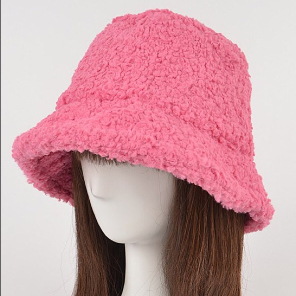 Pink Faux Wool Bucket Hat